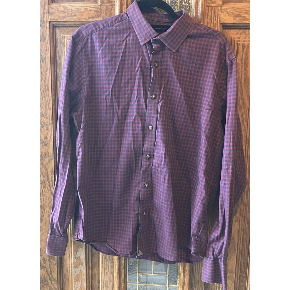 Untuckit Men's‎ Andretti Plaid Navy/Red Button Front Shirt Size Large GUC